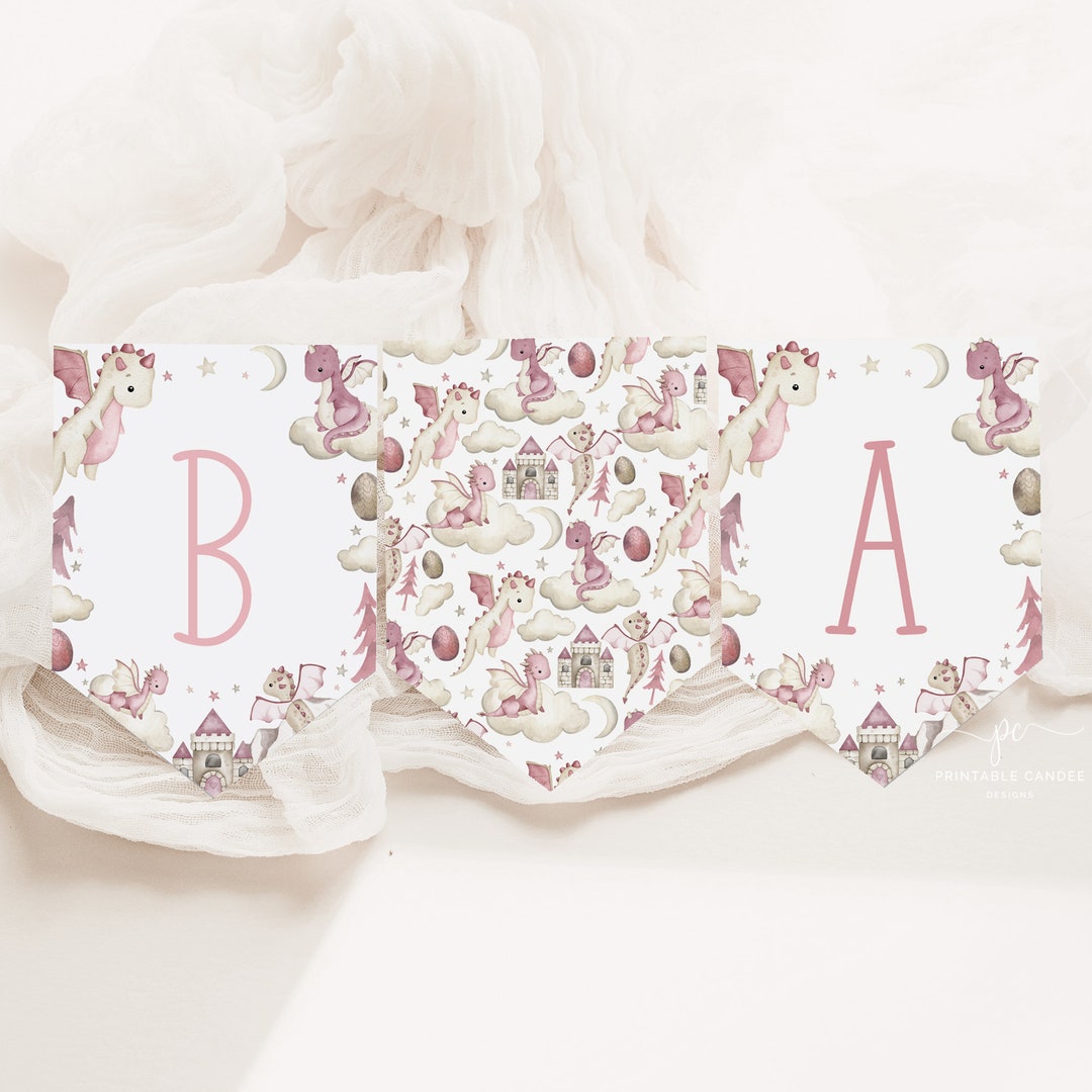 Dragon Baby Shower Flags Template Pink Dragons Theme Printables It's a ...