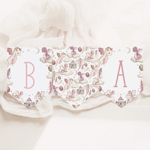 Dragon Baby Shower Flags Template Pink Dragons Theme Printables It's a ...