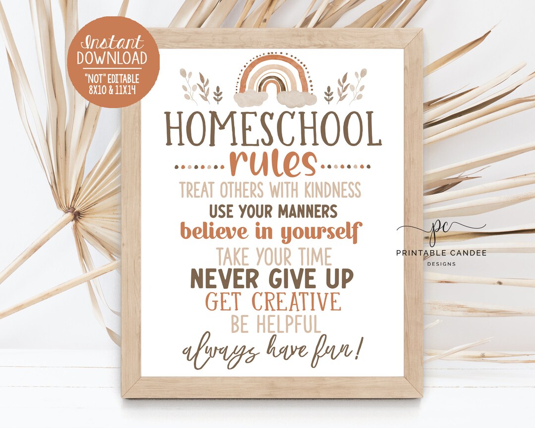 Printable Homeschool Rules Sign Typography Decor Boho Rainbow ...
