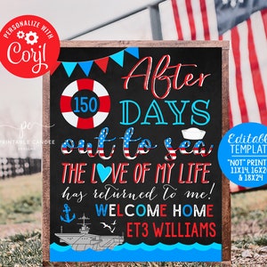 Welcome Home Wife Spouse Husband Sign Template Sailor Homecoming Kisses Back from Deployment Sign Chalkboard Printable