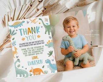 Pastel Dinosaur Birthday Thank You Boy, Three Rex Party (Editable, Digital)