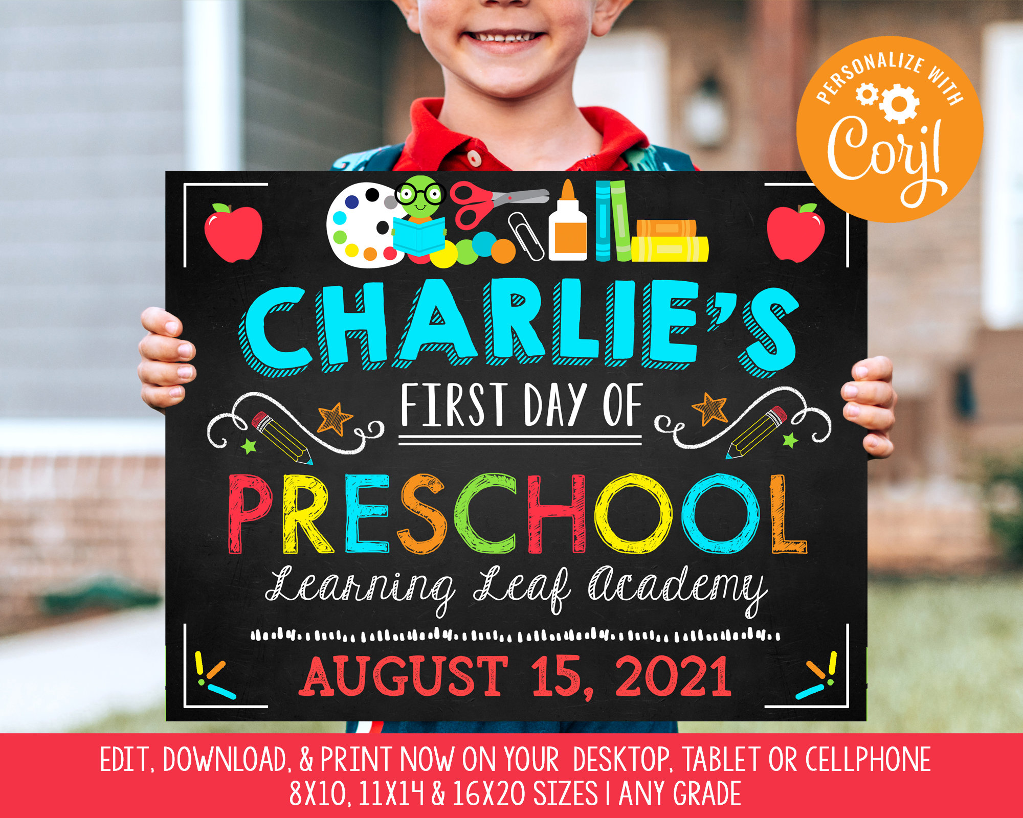 First Day Of Preschool Sign 1st Day of Kindergarten Boy Back Etsy