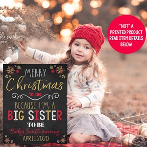 Christmas Pregnancy Announcement Holiday Chalkboard Gold Photoshoot Prop I'm going to be a big sister Printable File