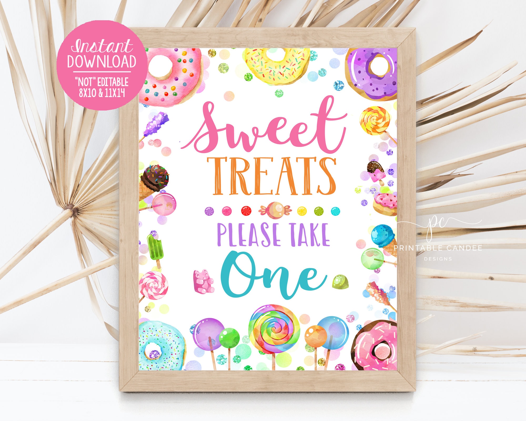 Candy Favor Sign Lollipop Donut Girl Sweet Shop Favors Birthday Decor Party Table Instant Download Printable