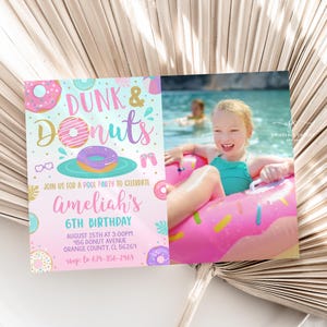 Donut Pool Party Invitation Editable Summer Birthday Invite Template Donut Bash Theme Printable File