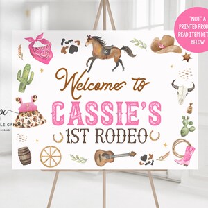 Cowgirl Party Backdrop 1st Rodeo Birthday Party Theme Wild West Background Poster Pink Ranch Decor Printables