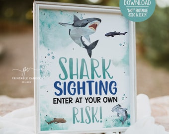 Hai gesichtet Pool Schild Sommer Junge Geburtstag Ocean Party Thema Tischdekoration Printable Dekor SHB24