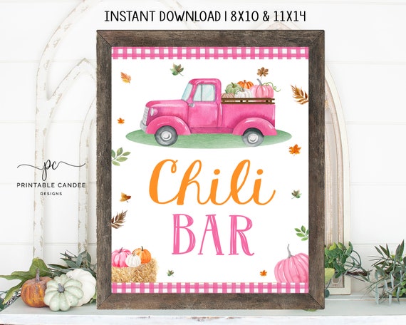 Pumpkin Chili Bar Sign Birthday Girl Table Sign Pumpkin Party.