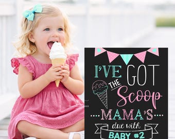 Ice cream Big Sister Pregnancy Announcement Template Pink Teal Got the scoop Sign