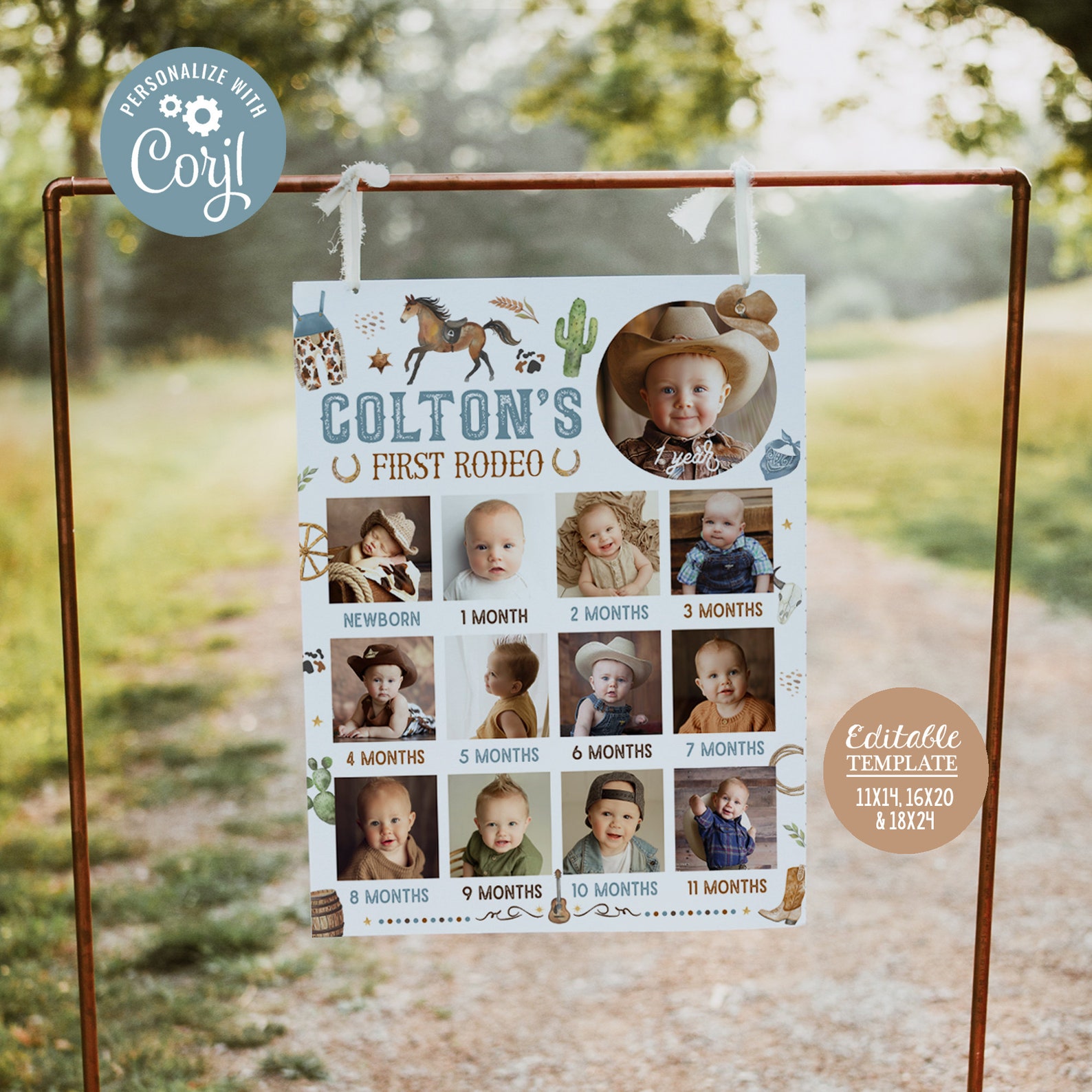 Baby's First Year Poster Template 1st Rodeo Editable Year in Pictures ...