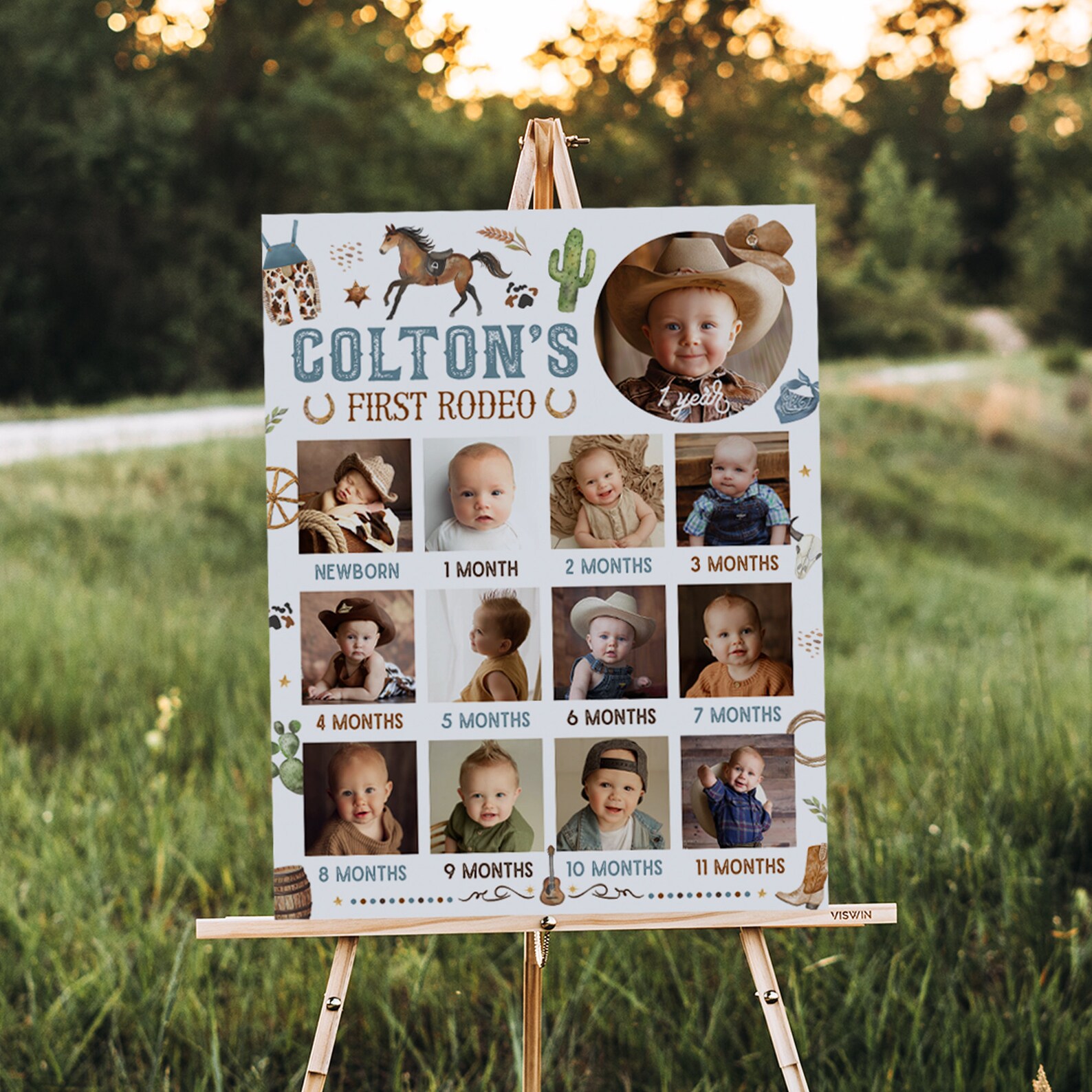 Baby's First Year Poster Template 1st Rodeo Editable Year in Pictures ...
