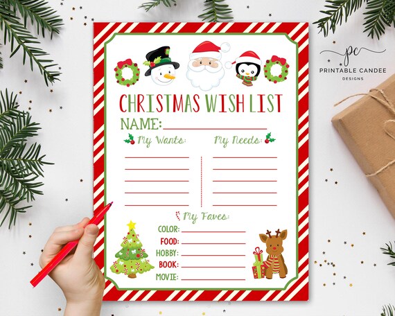 Santa Letter Christmas Wish List Kids Christmas List Instant Download Dear Santa Holiday Letter Printable Etsy