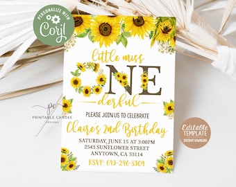 Sunflower 1st Birthday Invitation : Editable Party Invite