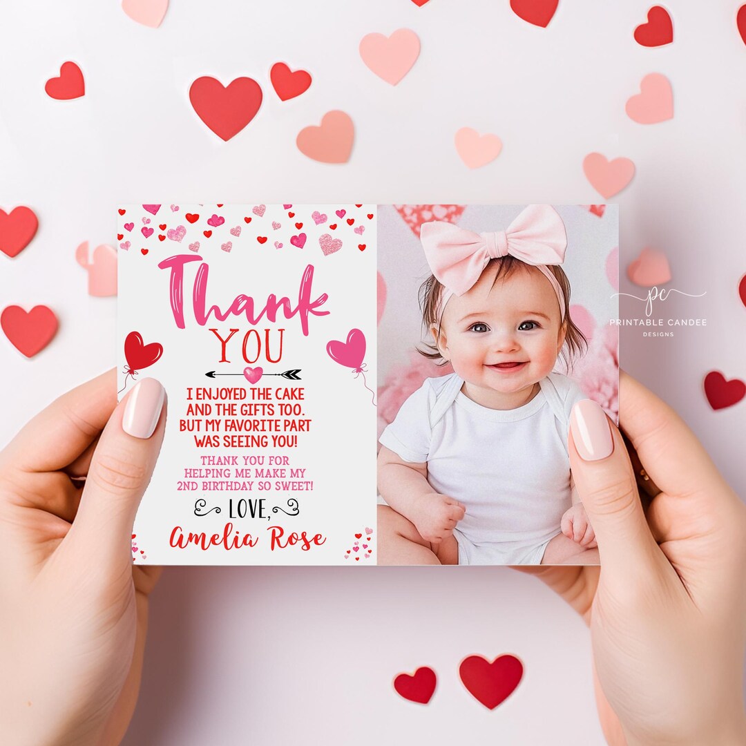 Valentine 1st Birthday Thank You Heart Birthday Editable She's Cute ...