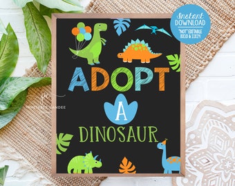 Adopt a Dinosaur Sign Boy Birthday Dino Adoption Center Party Table Activity Gift Blue Decor Printable Instant Download