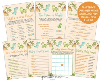 Dinosaur Baby Shower Games Pack It's a Boy Dino Party Decor Bingo Scramble Name Game Printable Files