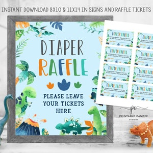 Dinosaur Diaper Raffle Table Sign Printable Bue Dino Baby Shower Decor Baby Boy Diaper Raffle Inserts Instant Download