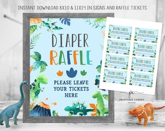 Dinosaur Diaper Raffle Table Sign Printable Bue Dino Baby Shower Decor Baby Boy Diaper Raffle Inserts Instant Download