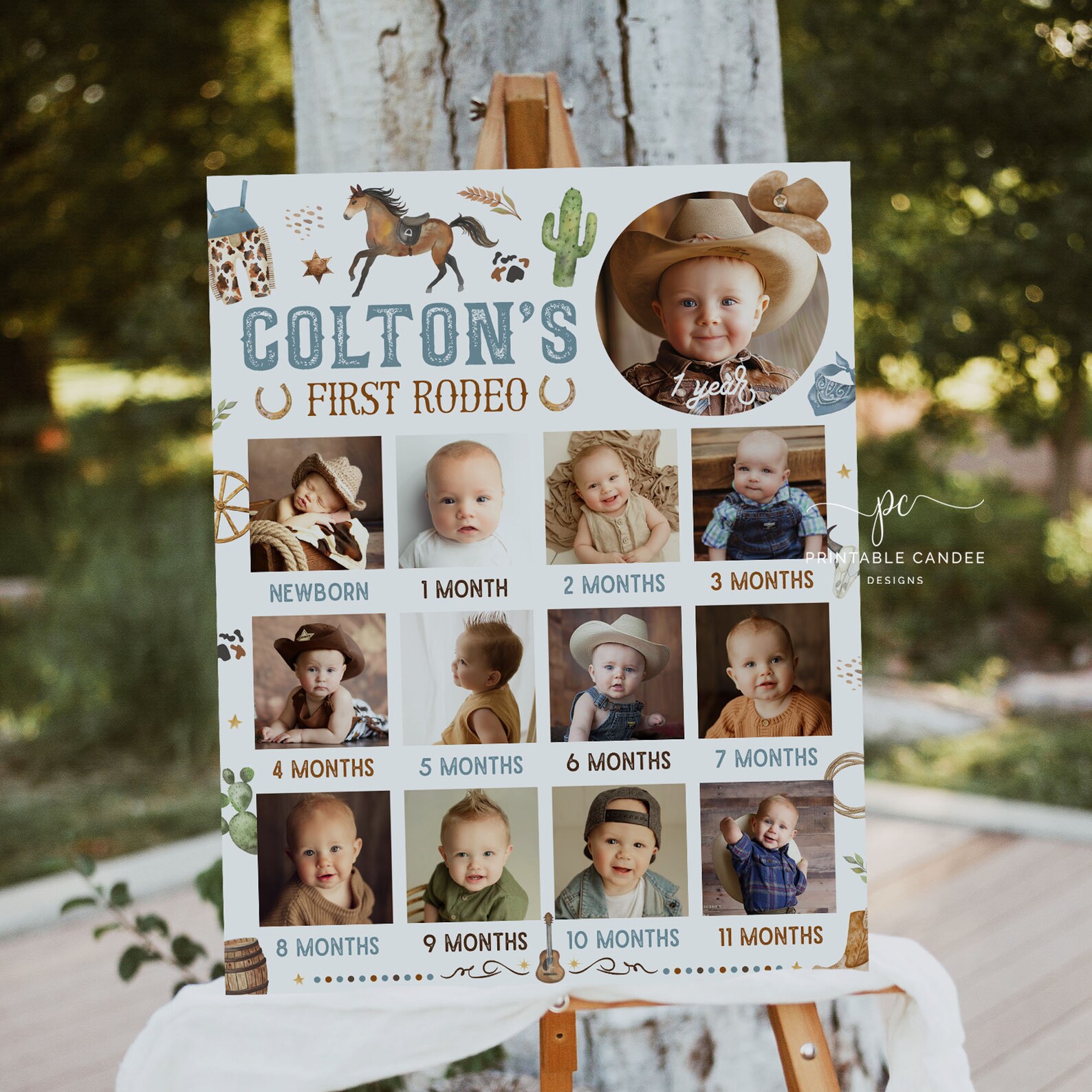 Baby's First Year Poster Template 1st Rodeo Editable Year in Pictures ...