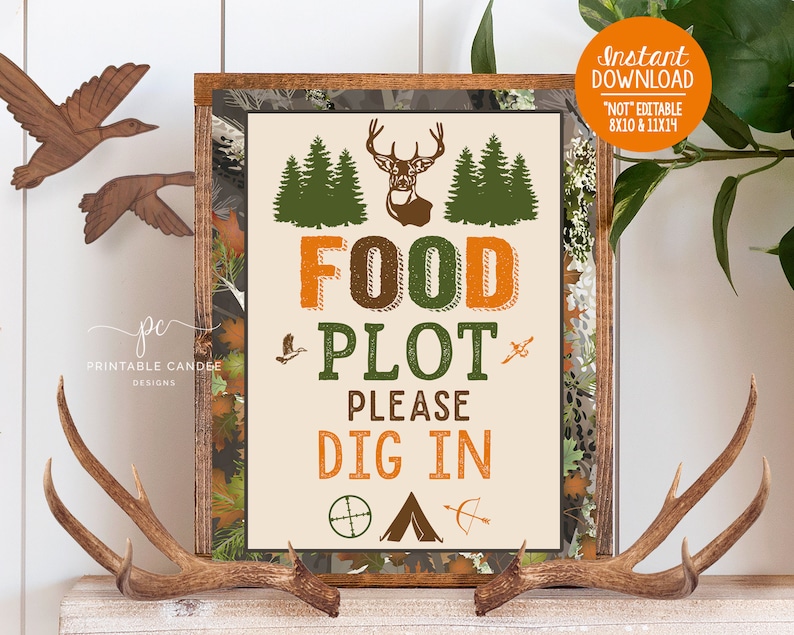 Hunting Party Food Sign Deer Camo Birthday Decor Table Sign Printable File Instant Download image 1