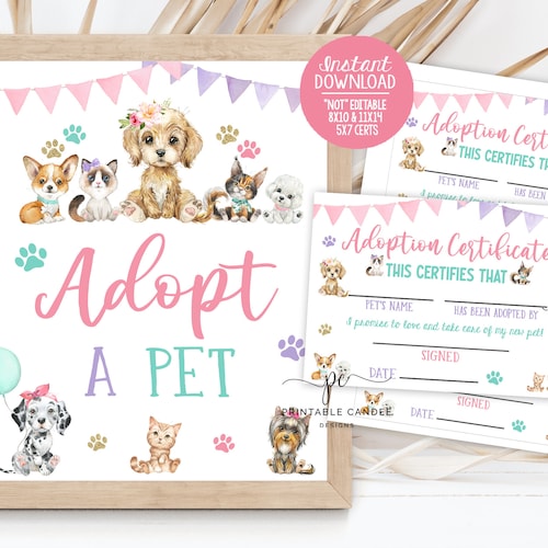 Pet Adoption Center Sign Dog Birthday Party Adopt a Pet Decor Etsy