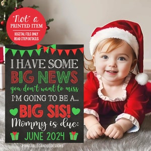 Weihnachten Schwangerschaft Ankündigung Urlaub Zeichen Big News Photoshooting Requisite zur großen Schwester Printable gefördert