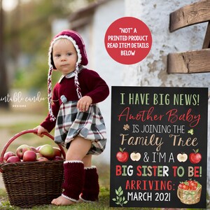 Fall Big Sister Announcement Pregnancy Reveal Sign Apple Family Tree Photoshoot Prop New Baby Printable File