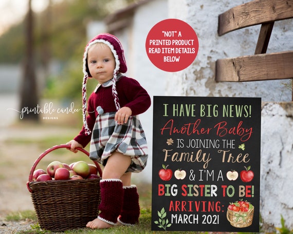 Fall Big Sister Announcement Pregnancy Reveal Sign Apple