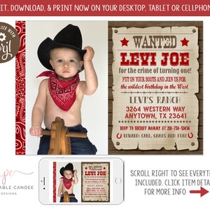 Wanted Poster Invitation Cowboy Birthday Party Western Theme Invite Editable Template Printable
