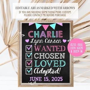 Editable Adoption Announcement Sign Digital Chalkboard Daughter Chosen ...