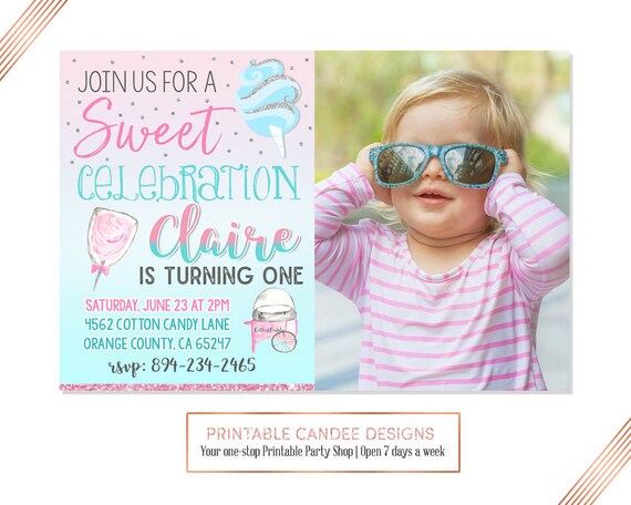 Cotton Candy Birthday Invitation, Sweet Celebration Invite Cotton Candy Party, Digital Custom Printable