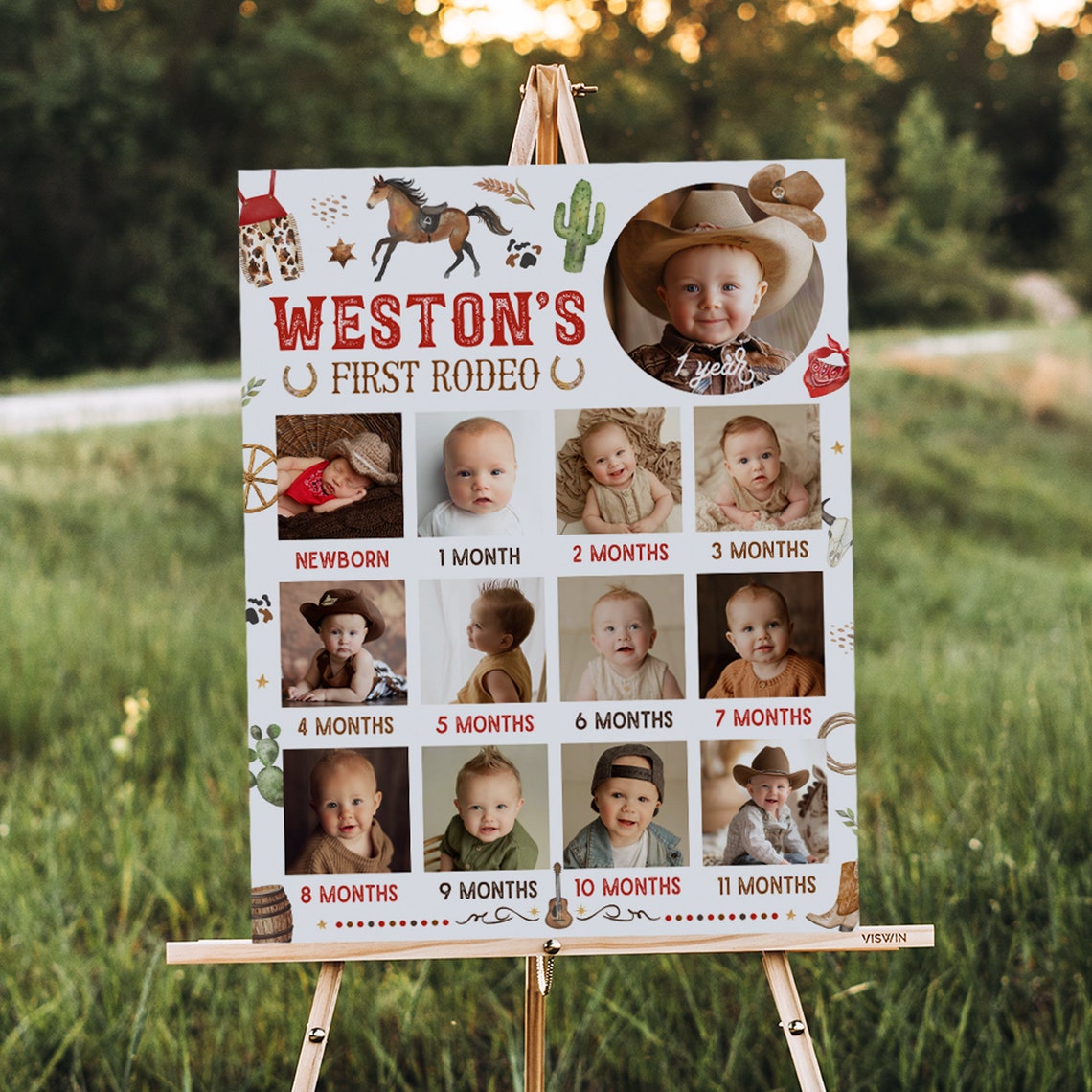 Baby's First Year Poster Template 1st Rodeo Editable Year in Pictures ...