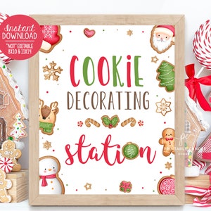 Cookie Decorating Station Sign Sweet one Birthday Cookie Party Christmas Theme Decor Holiday Printable Instant Download