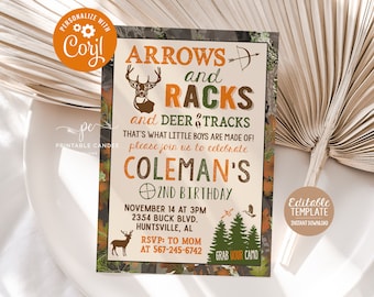 Deer Hunting Birthday Invitation Camo Party No Photo Invite Hunting Theme Instant download Editable Template