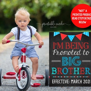 Big Brother Announcement Pregnancy Photoshoot Prop Promoted to Brother Red Blue Sign Printable File