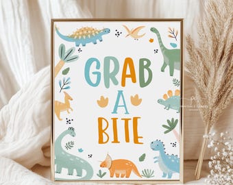Pastel Dinosaur Birthday Food Sign Boy, Three Rex Party (Digital Download)