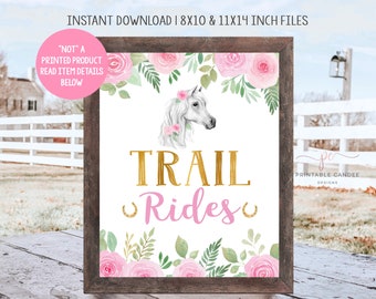 Trail Rides Sign Horse Birthday Party Table Floral Horse Cowgirl Decor Horse Farm Horseback Riding Instant Download