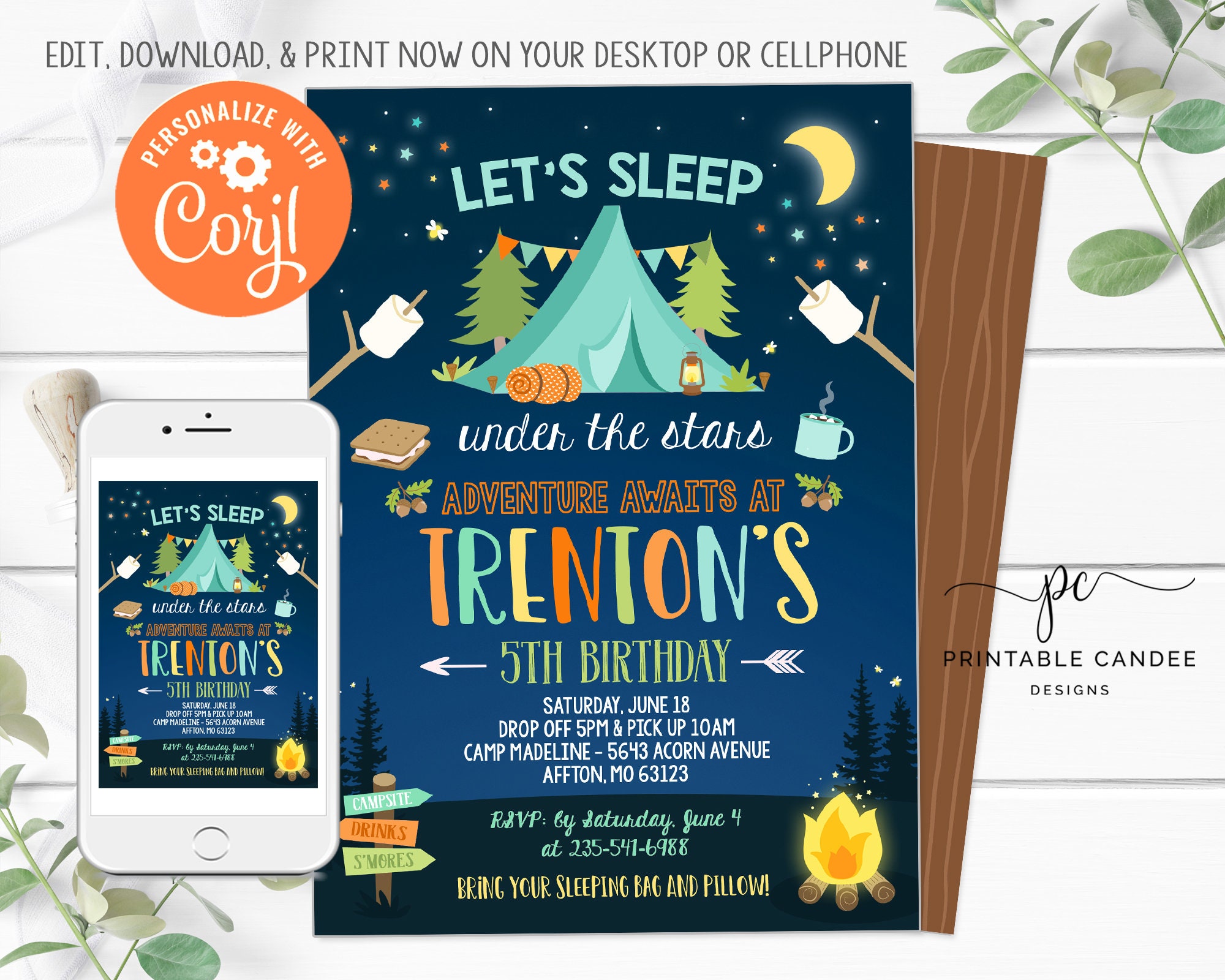 EDITABLE Camping Birthday Outdoors Birthday Party Camping Invite ...
