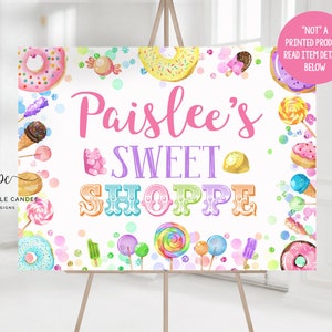 Candy Party Sweet Shoppe Table Sign Candy Bar Lollipop Donut Sweet Shop Birthday Decor Poster Printable Background