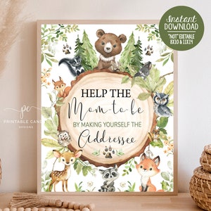 Woodland Baby Shower Addressee Sign Boy Forest Animals Theme Decor Greenery Wood Table Signs Printable Instant Download