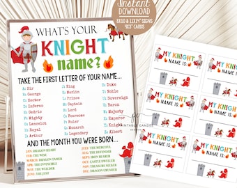 Knight name game Birthday Dragon party Knights and Dragons Sign Game Printable Favors Instant Download