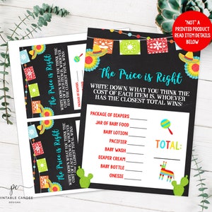Fiesta Baby Shower Game Price Right Table Sign Printable Mexican Cactus Baby Shower Decor Instant Download