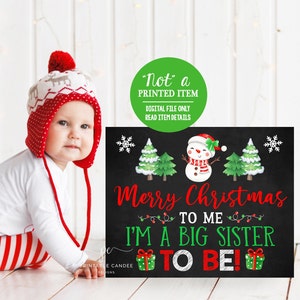 Christmas Pregnancy Announcement Sign Holiday Big Sister to Be Chalkboard Printable File Digital Instant Download