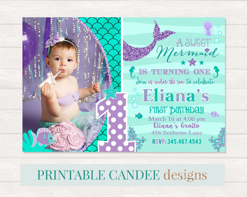 Mermaid 1St Birthday Invitations 1