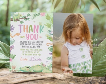 Editable Reptile Pastel Girl Birthday Thank You Lizard Birthday Party Theme Frog Template Printable PRBT