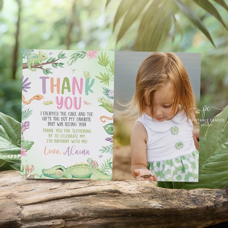 Lizard Thanks Editable Reptile Pastel Girl Birthday Thank You Lizard Birthday Party ...
