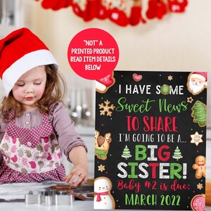 Weihnachten Schwangerschaft Ankündigung Zeichen Urlaub Kreidetafel rot grün Backen Fotoshooting Requisite ich werde eine große Schwester druckbare Datei