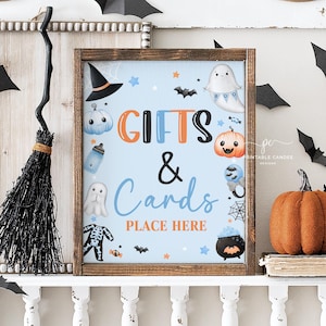 Blue A Little Boo Baby Shower Gift Sign Boy Halloween Baby Shower Decor Ghost Halloween Shower Theme BBHS