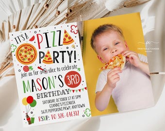Pizza Party Birthday Invitation Template Restaurant Photo Invite Digital Download