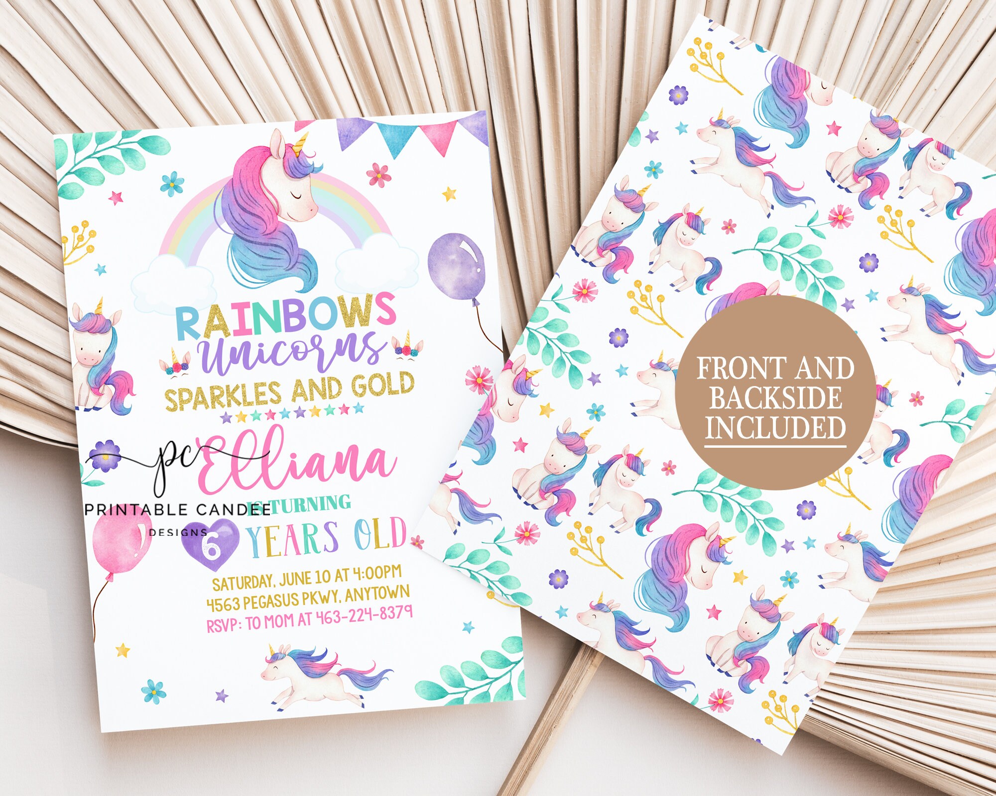 Editable Unicorn Rainbow Birthday Invitation Unicorns Rainbows Sparkle ...